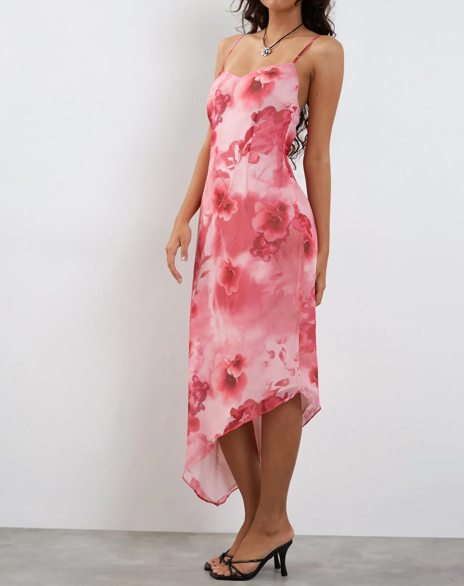 Preston Midi Dress in Watercolour Floral Pink