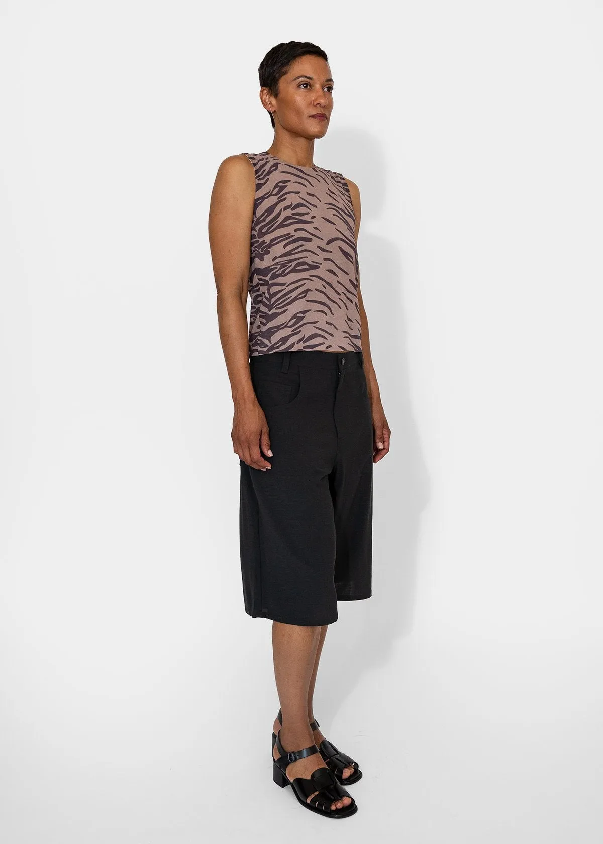 Printed Sheer Muscle Tank in Tiger Print