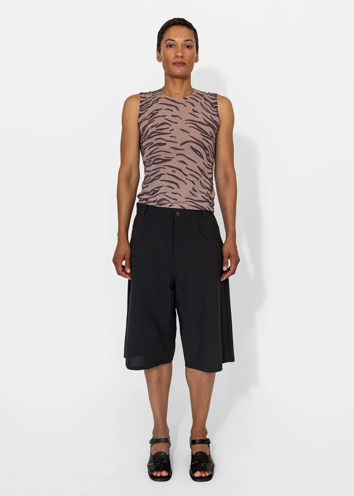 Printed Sheer Muscle Tank in Tiger Print