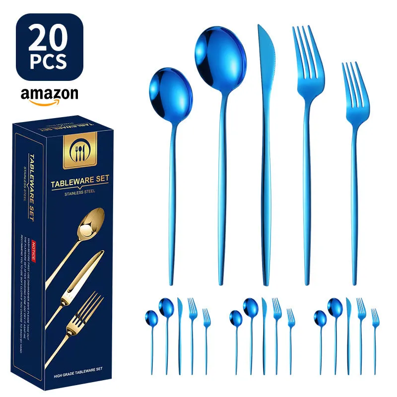 Product Stainless Steel Tableware 20-Piece Set Gold Plated Portugal Knife, Fork and Spoon