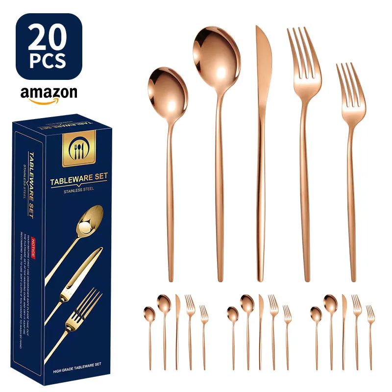 Product Stainless Steel Tableware 20-Piece Set Gold Plated Portugal Knife, Fork and Spoon