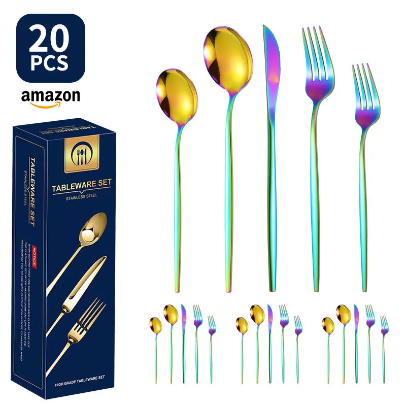 Product Stainless Steel Tableware 20-Piece Set Gold Plated Portugal Knife, Fork and Spoon