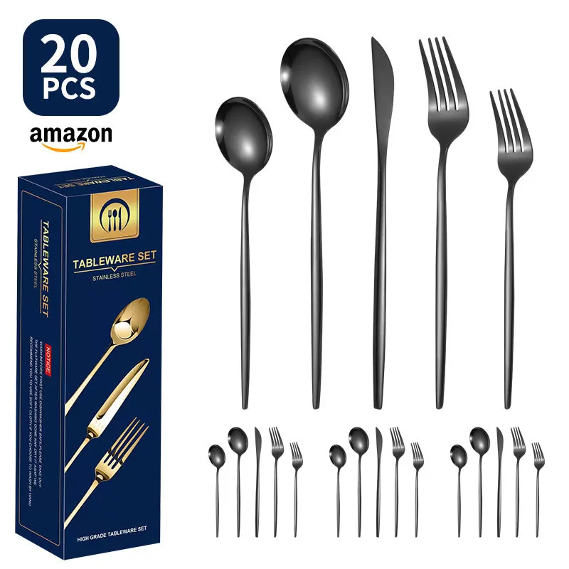 Product Stainless Steel Tableware 20-Piece Set Gold Plated Portugal Knife, Fork and Spoon