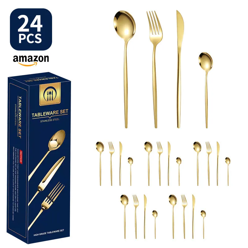 Product Stainless Steel Tableware 20-Piece Set Gold Plated Portugal Knife, Fork and Spoon