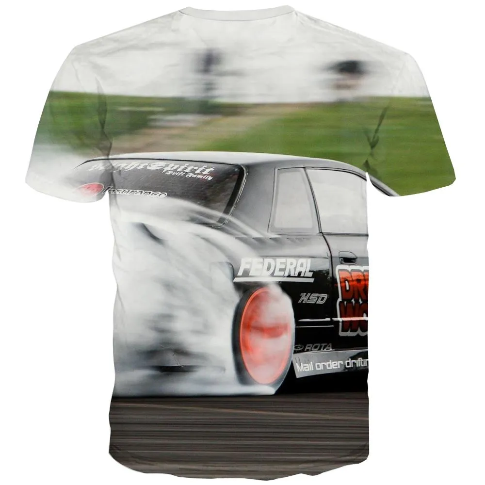 Racing Car T-shirt Men Metal T-shirts 3d City Tshirts Casual Gray Tshirts Novelty Retro Tshirts Cool