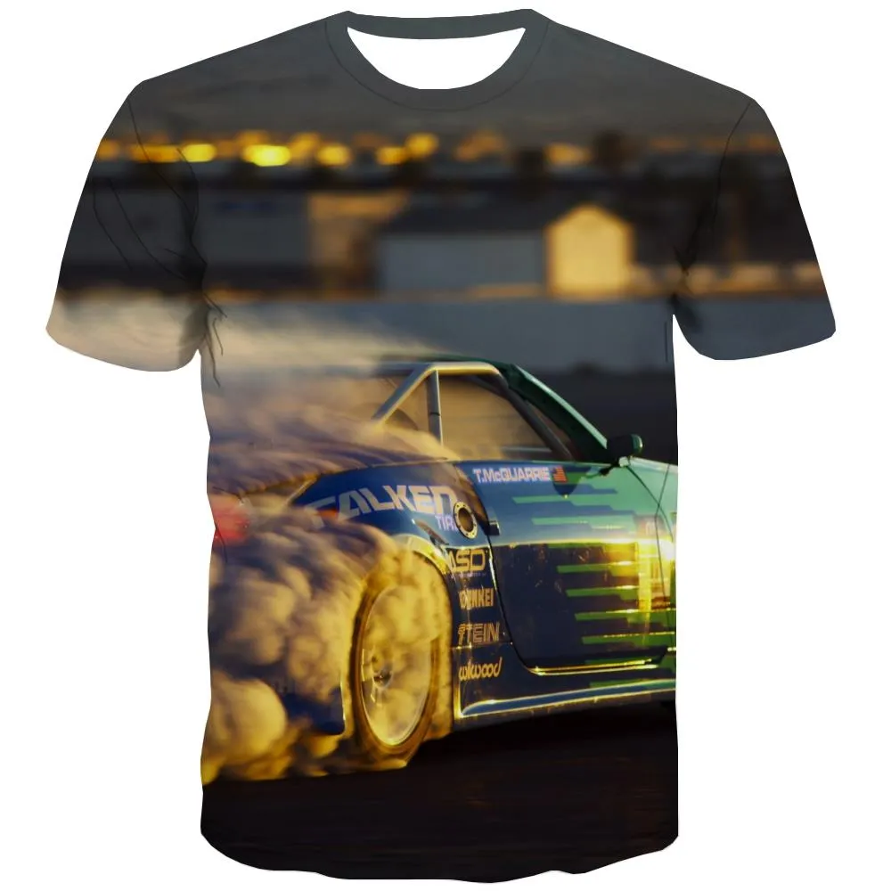 Racing Car T-shirt Men Metal Tshirt Printed City Tshirts Casual Gray T-shirts 3d Retro Tshirts Novelty