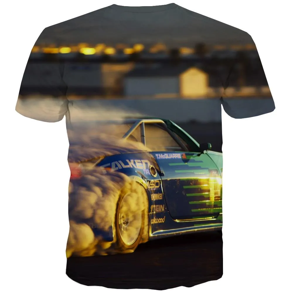 Racing Car T-shirt Men Metal Tshirt Printed City Tshirts Casual Gray T-shirts 3d Retro Tshirts Novelty