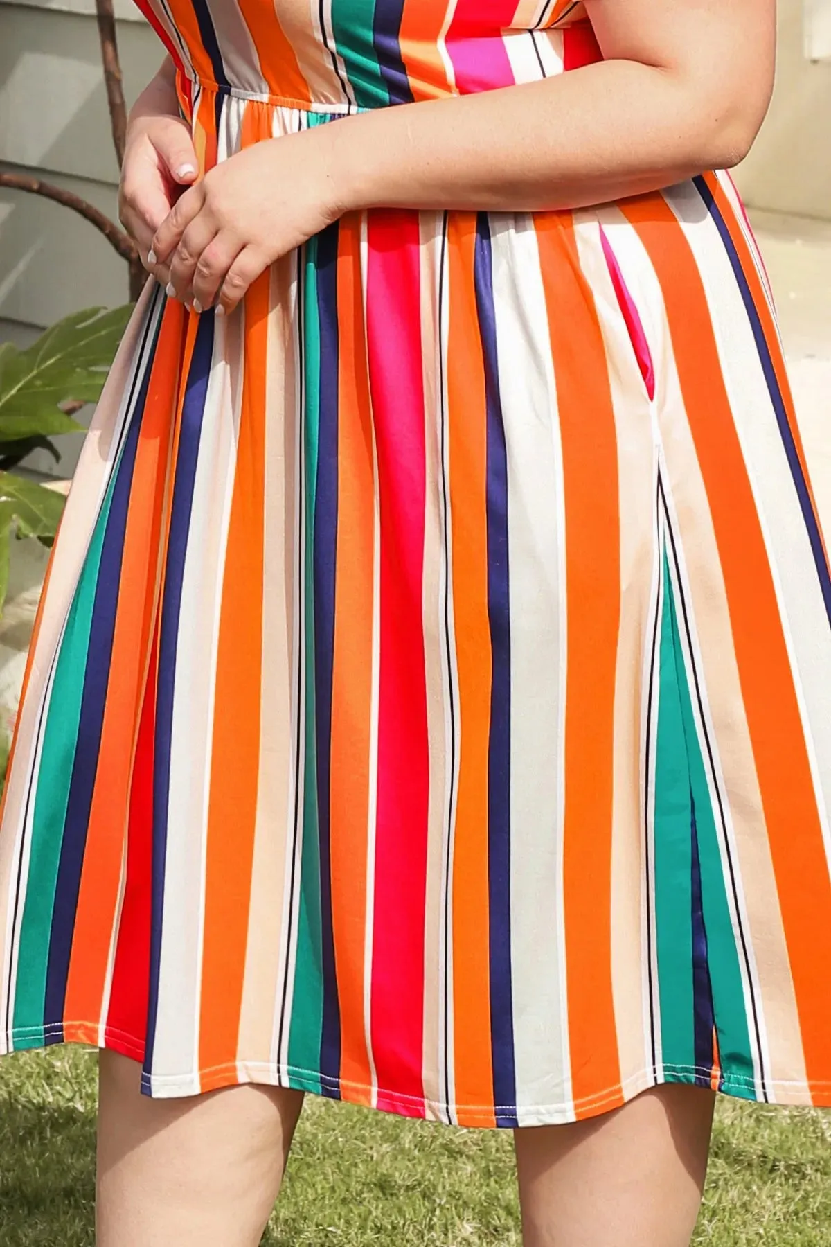 Rainbow Stripe Elastic Waist Supersoft Midi Dress