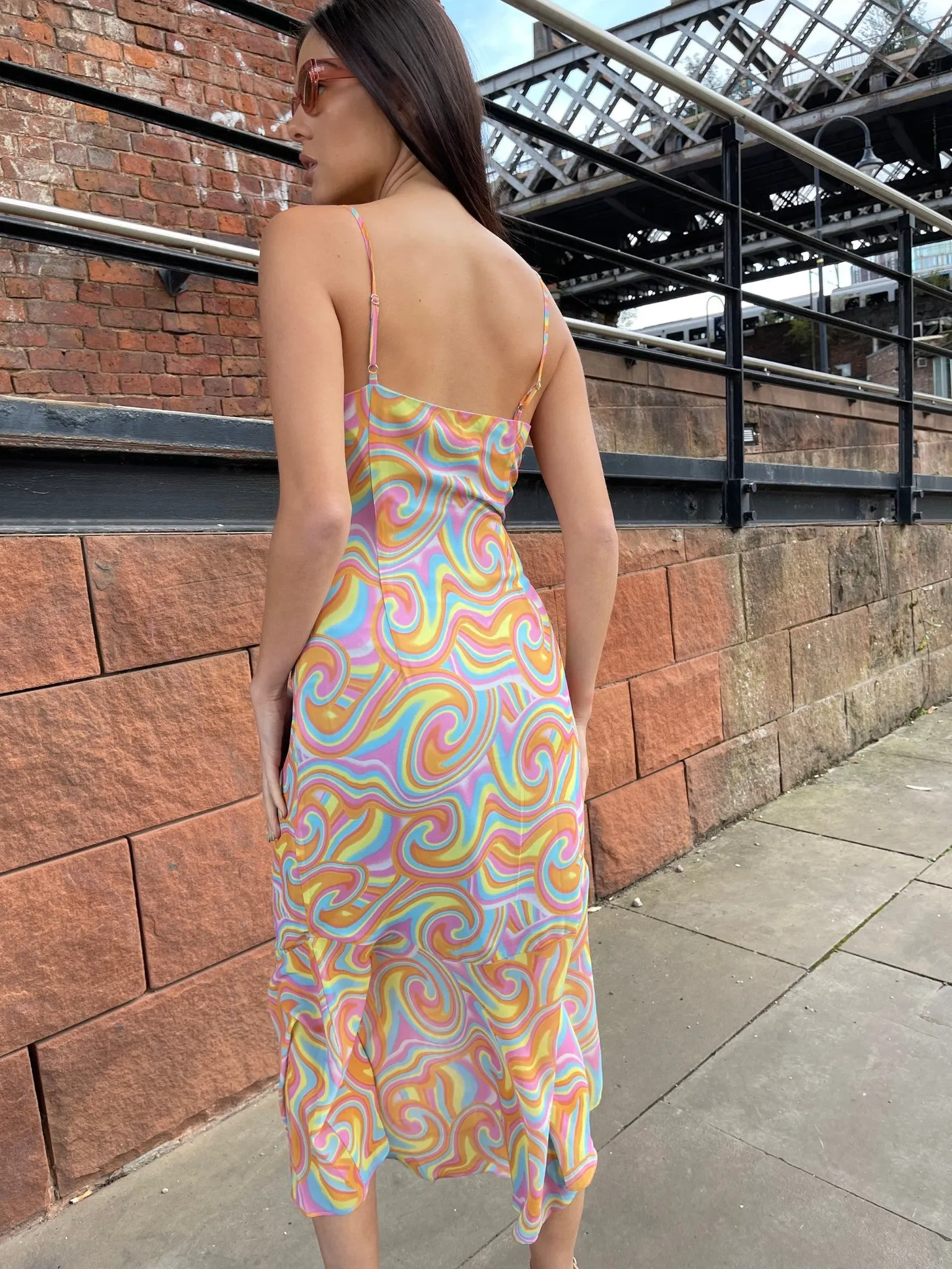 Rainbow Swirl Asymmetric Hanky Hem Midi-dress