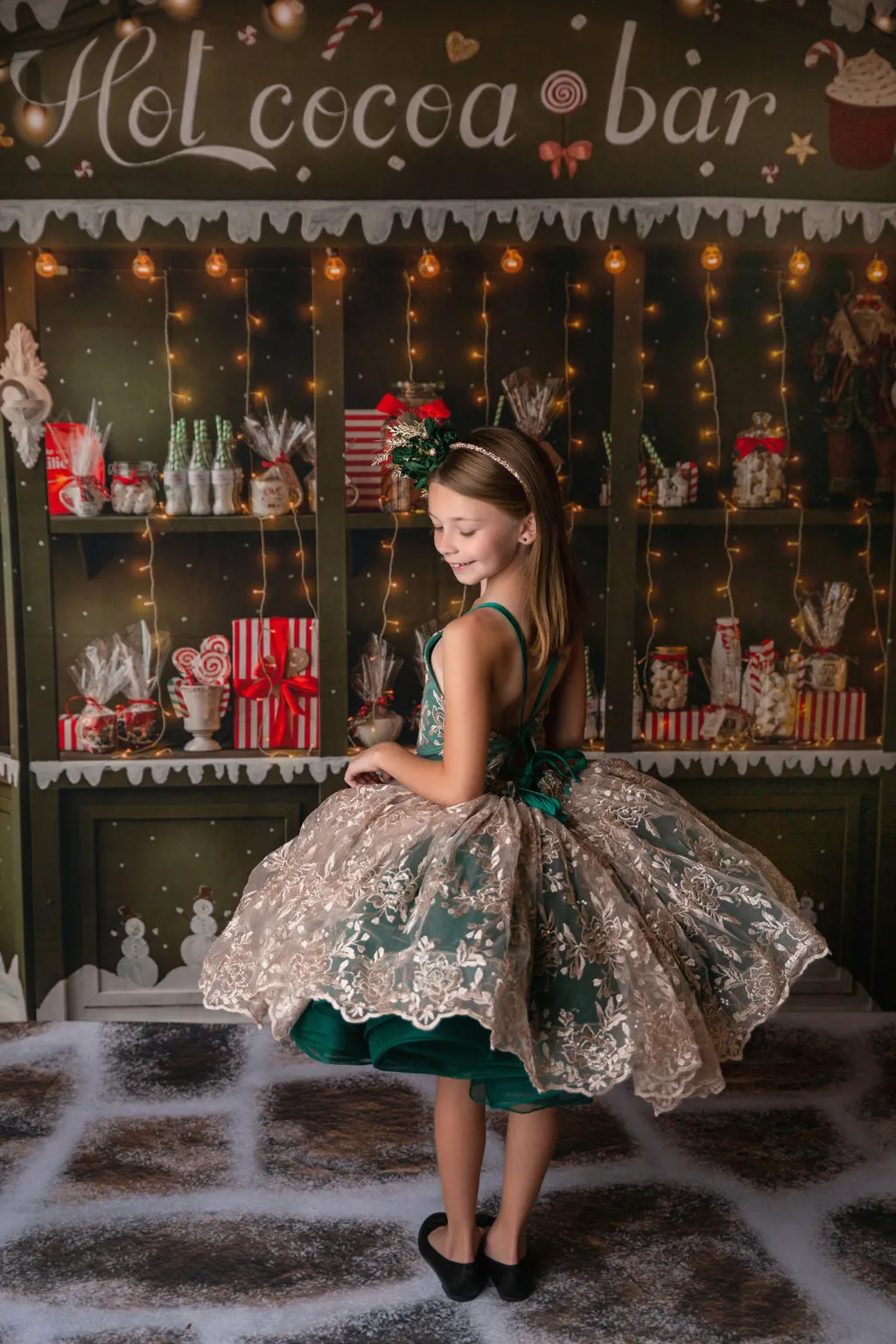 Ready to ship euc "Jillian" in green and champagne Petal Length Dress ( 7 Year - Petite 8 Year)