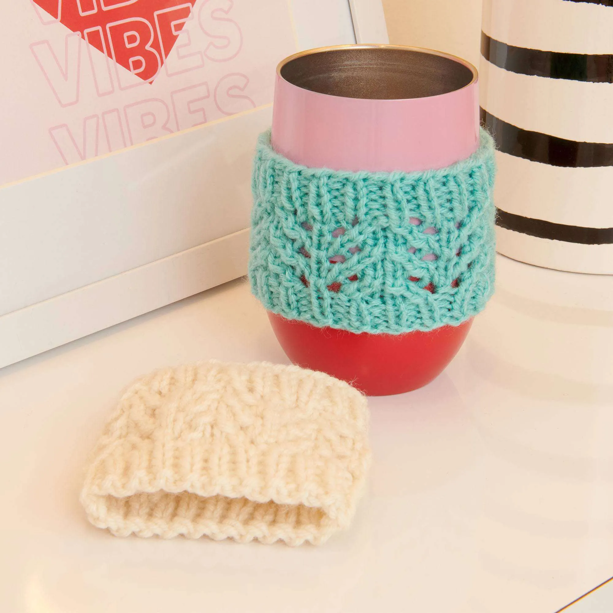 Red Heart Cozy Lace Knit Cup Holder