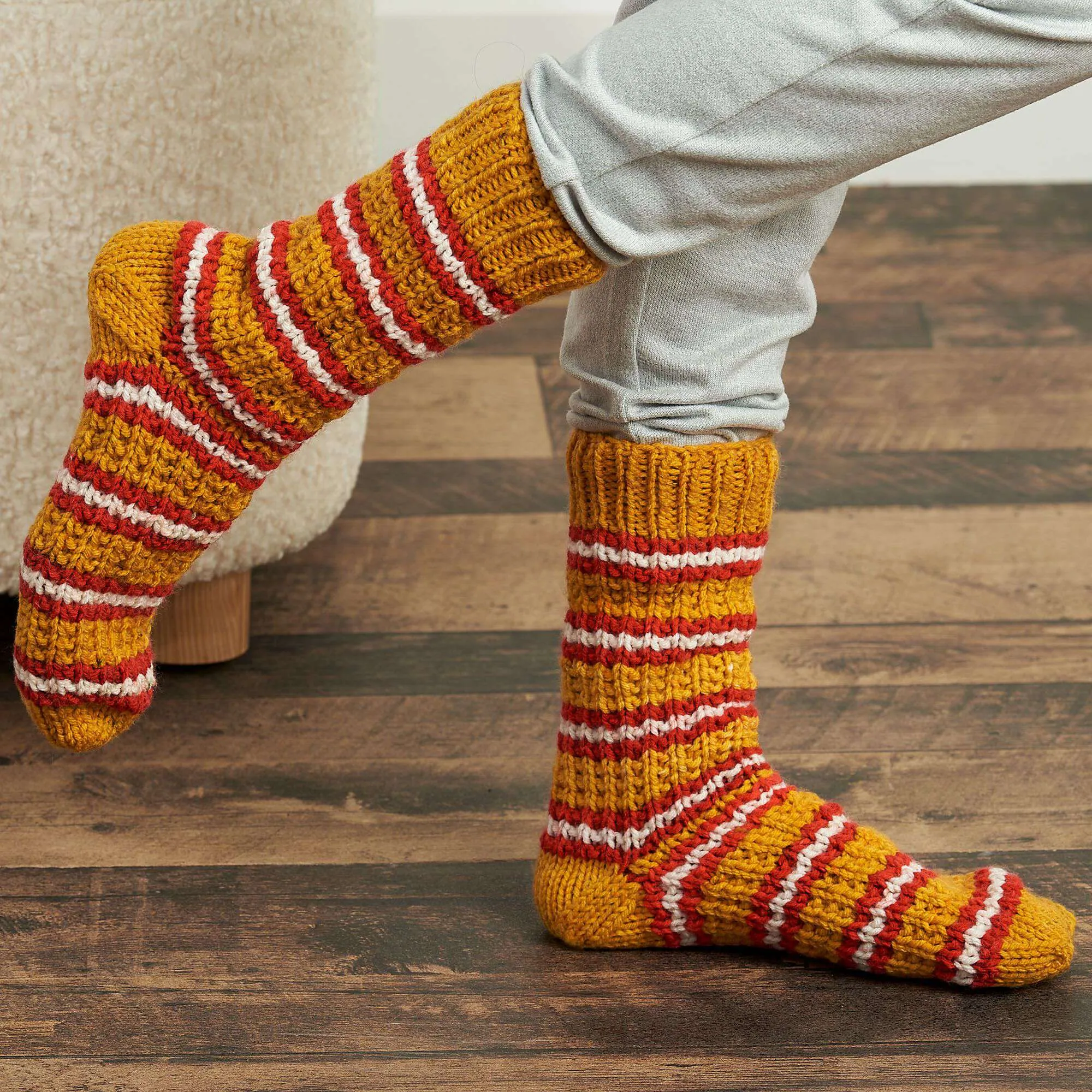 Red Heart Striped Cozy Knit Socks