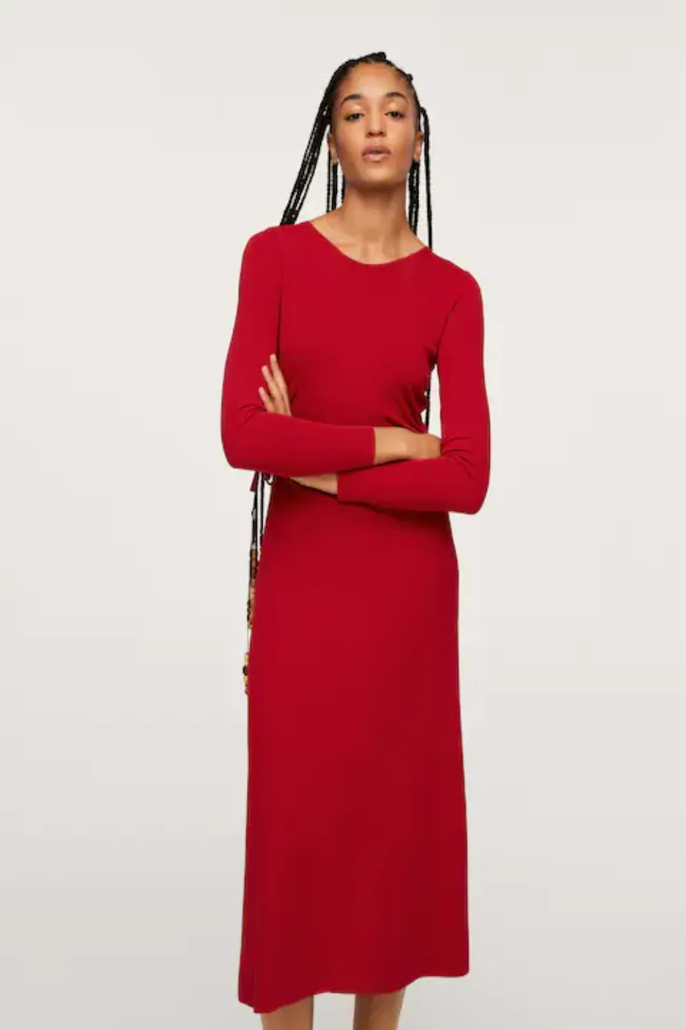 Red Knitted Midi Dress