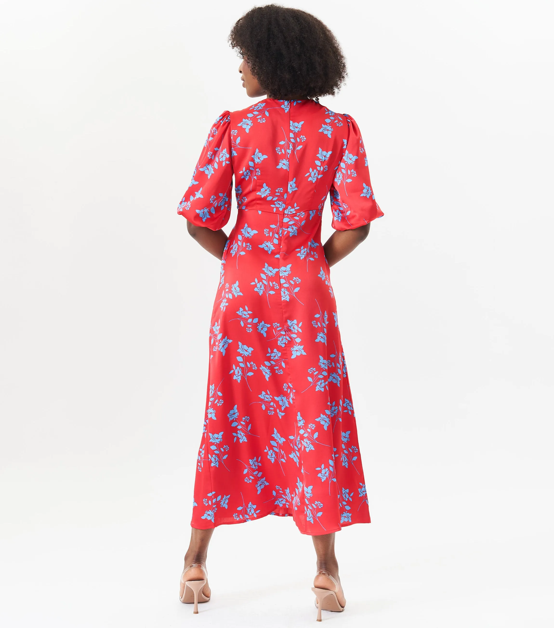 Red Stencil Floral Midi Dress