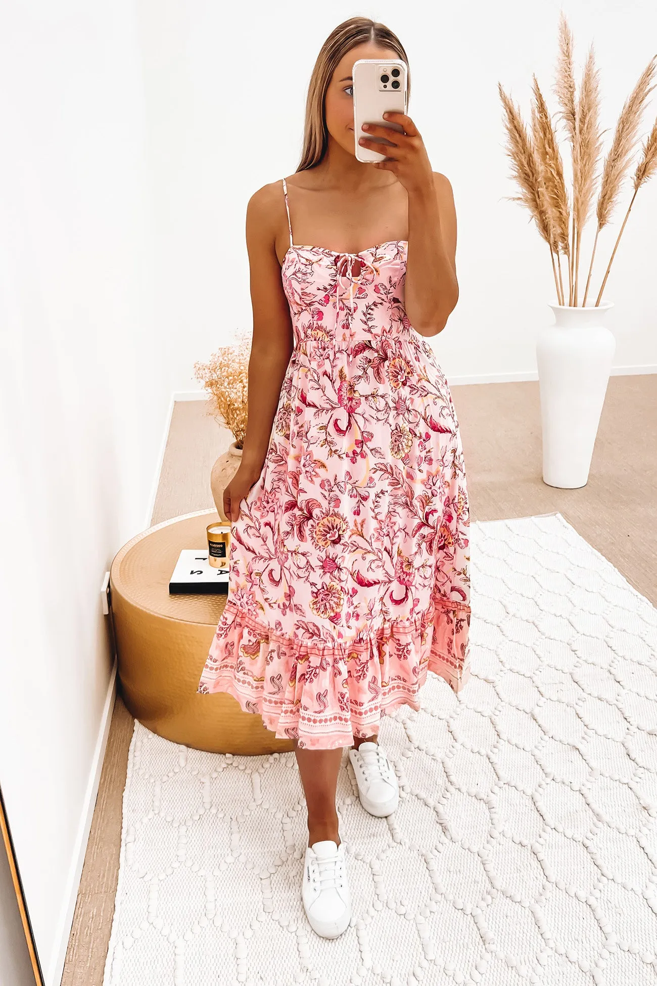 Rhys Midi Dress Pink Floral