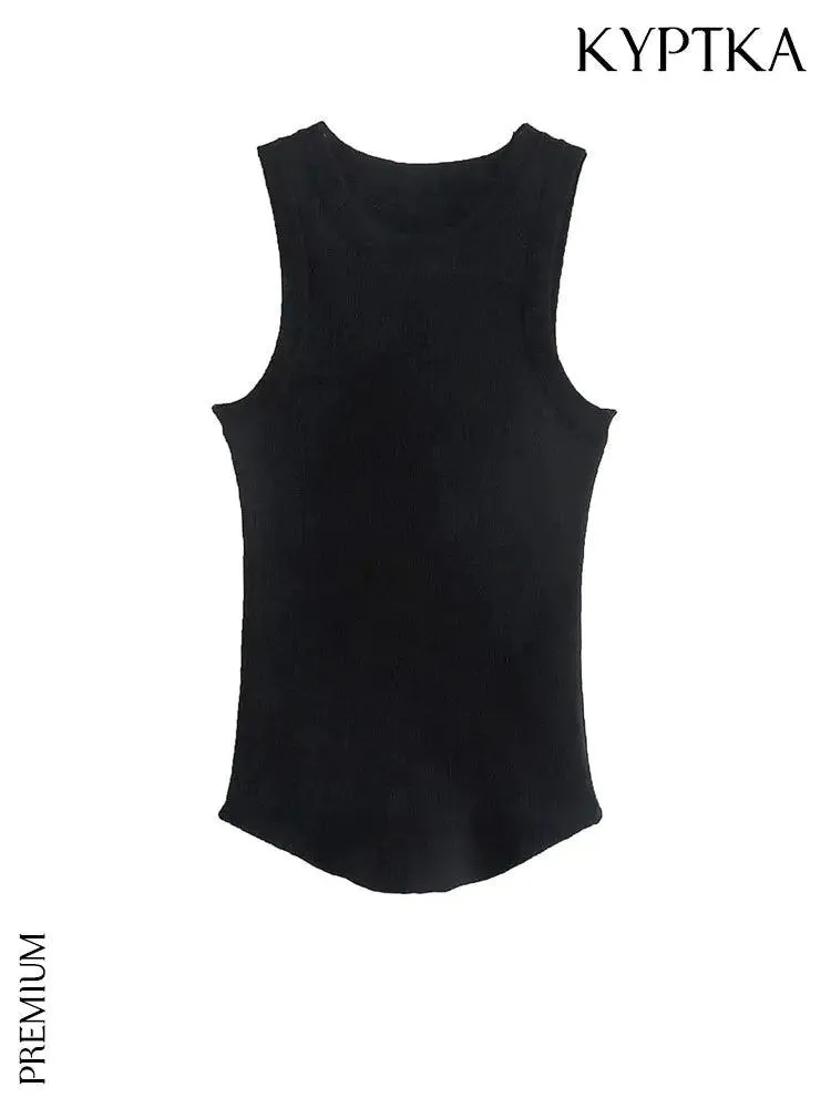 Ribbed Fitted Knit O Neck Sleeveless