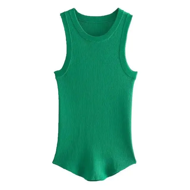 Ribbed Fitted Knit O Neck Sleeveless