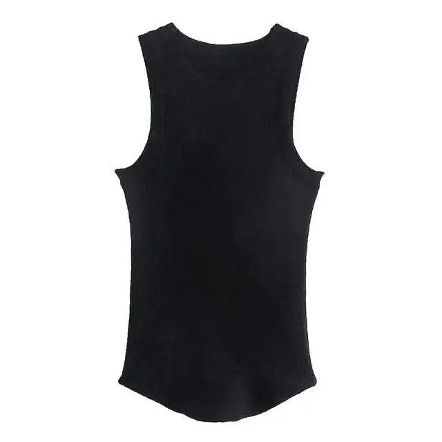 Ribbed Fitted Knit O Neck Sleeveless