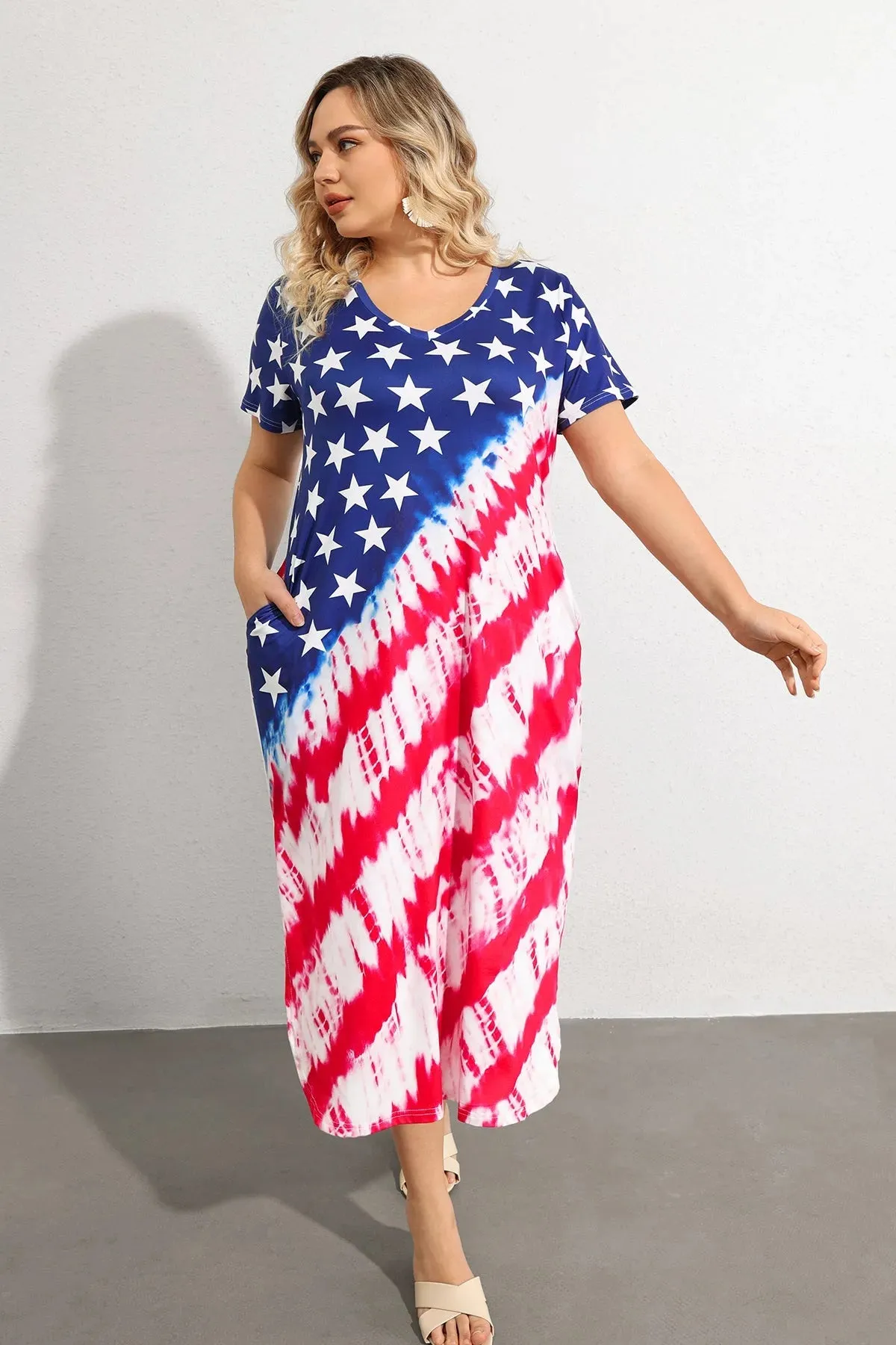 Ritera Colorblock Flag Stars Striped Supersoft Midi Dress