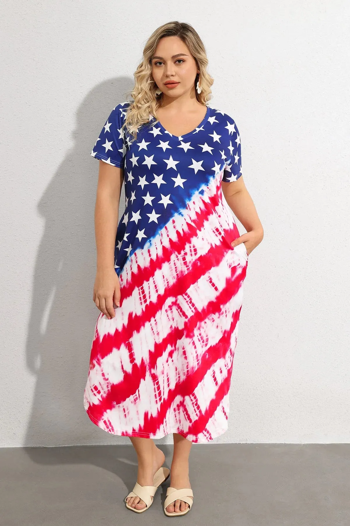 Ritera Colorblock Flag Stars Striped Supersoft Midi Dress