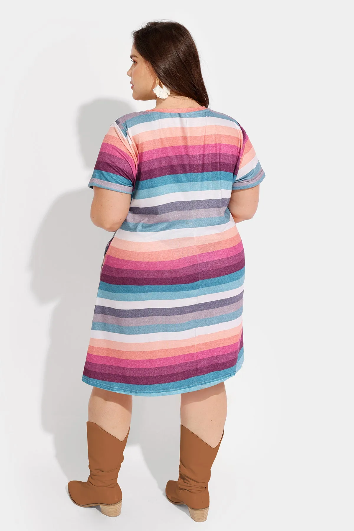 Ritera Rainbow Stripe Midi Dress with Pockets