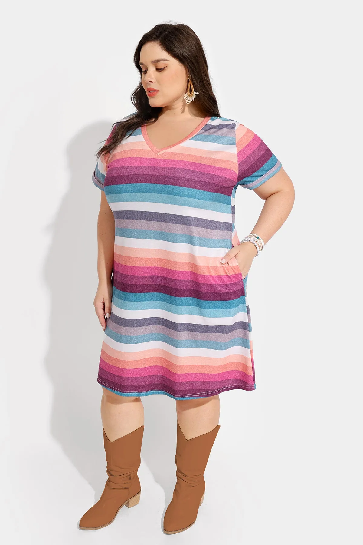 Ritera Rainbow Stripe Midi Dress with Pockets