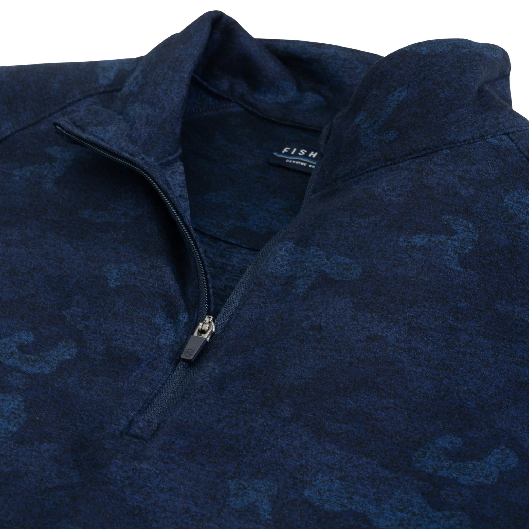 Roan Camo Print Quarter-Zip Pullover in Navy by Fish Hippie