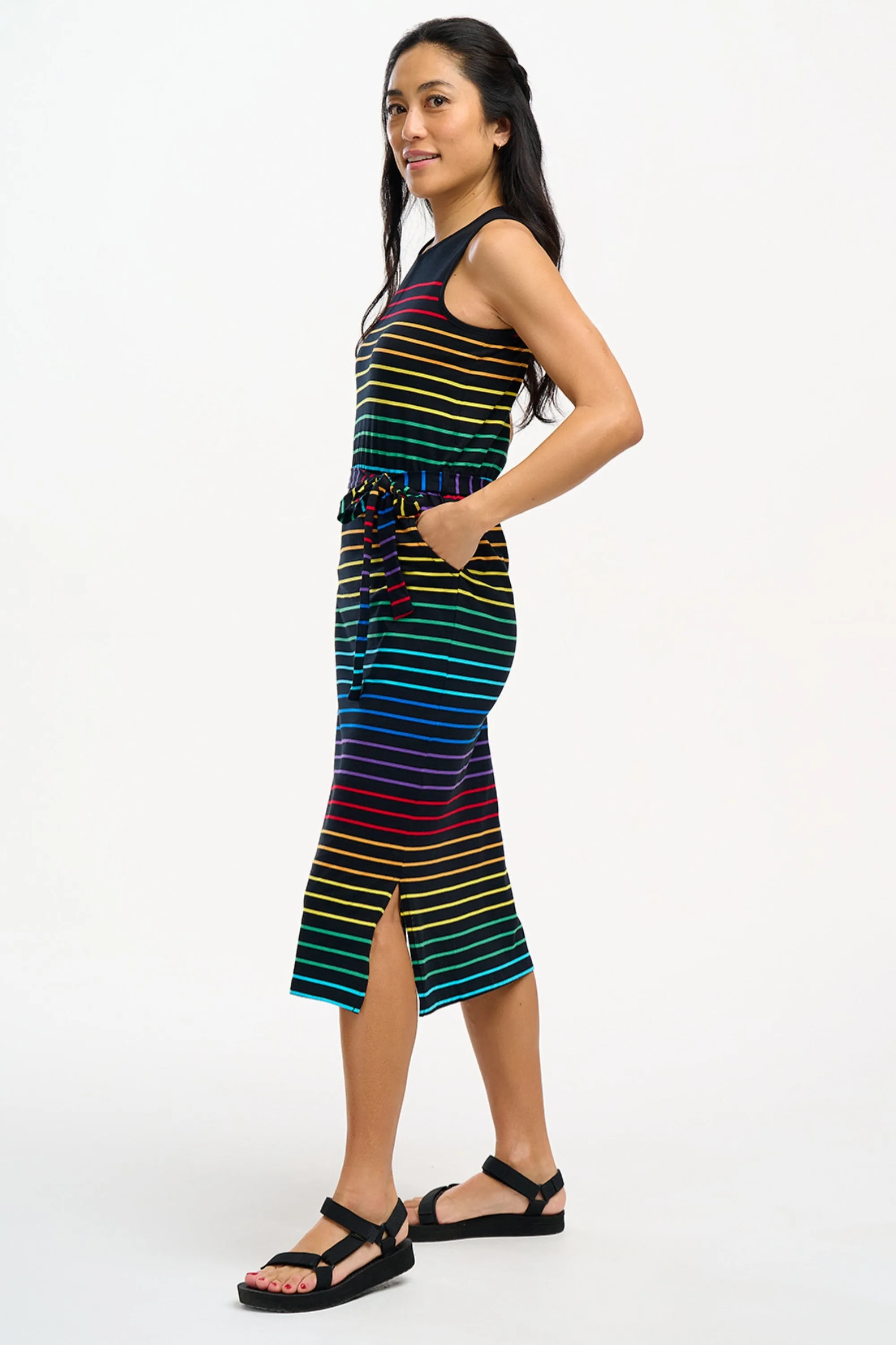 Rory Jersey Midi Dress - Black, Night Rainbow