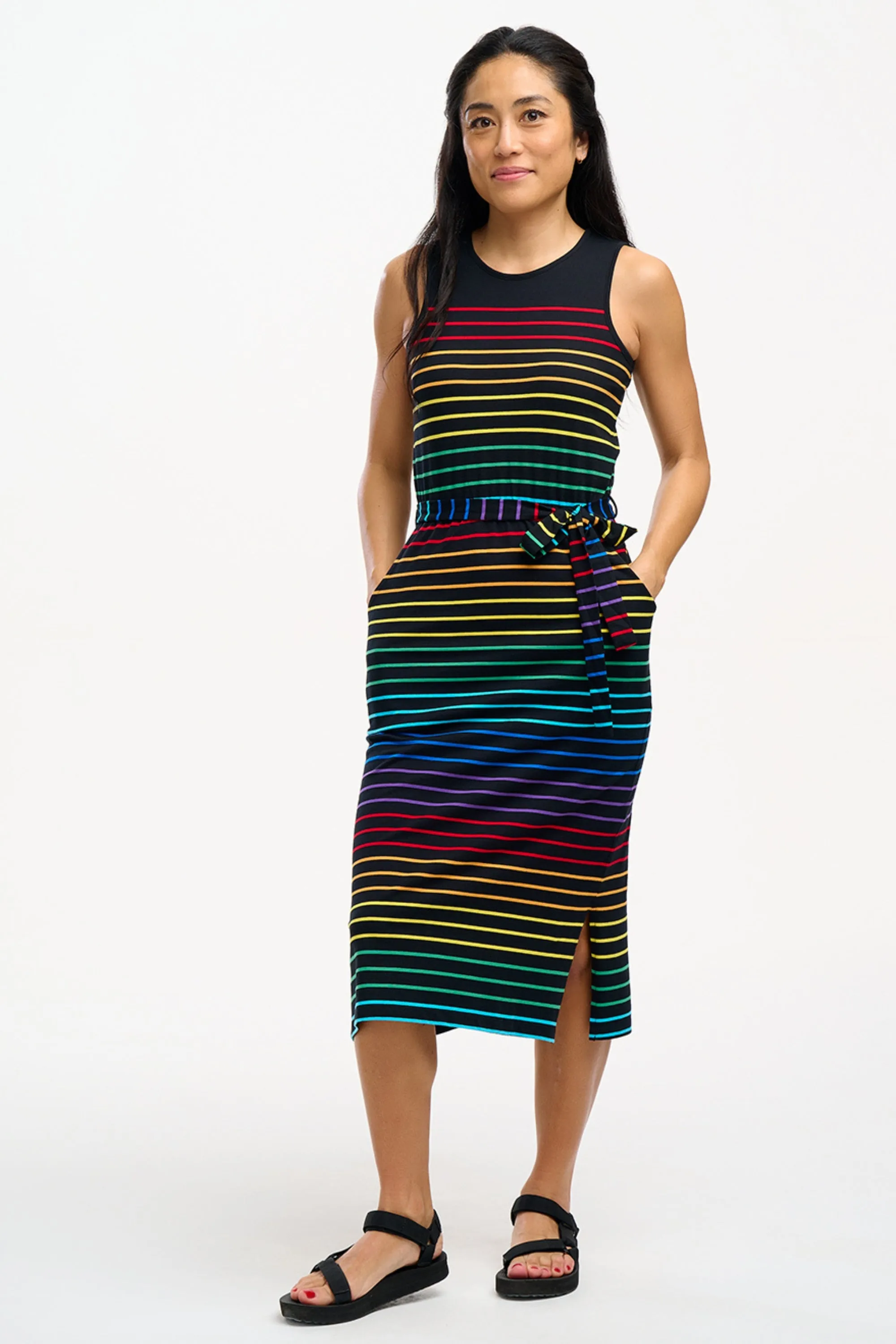 Rory Jersey Midi Dress - Black, Night Rainbow