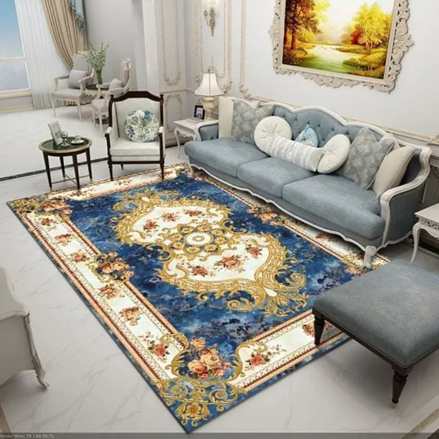 Royal Palace Blue Design Luxury Non-Slip  Rug Carpet