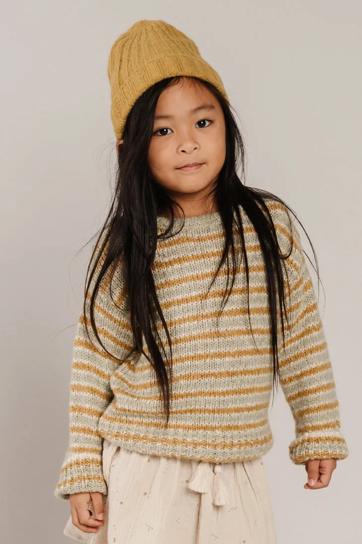 Rylee   Cru Aspen Kids Sweater - Agave Gold Stripe (Size 12/14 left)