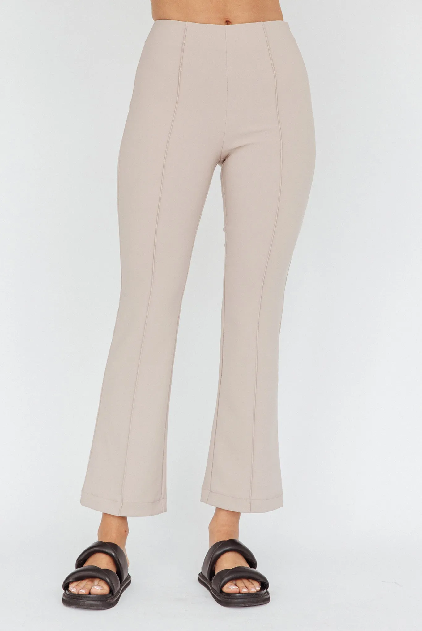 Sabria Mid-Rise Flare Pants Beige