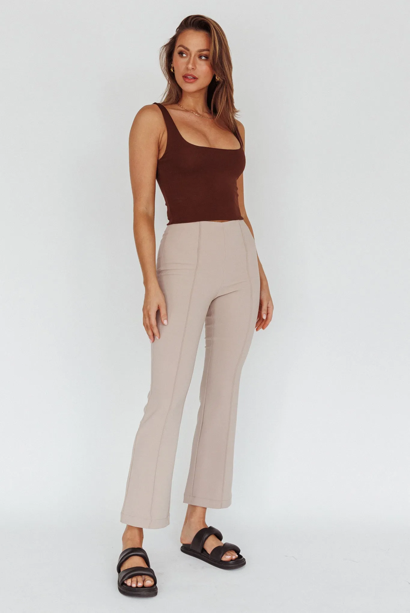 Sabria Mid-Rise Flare Pants Beige