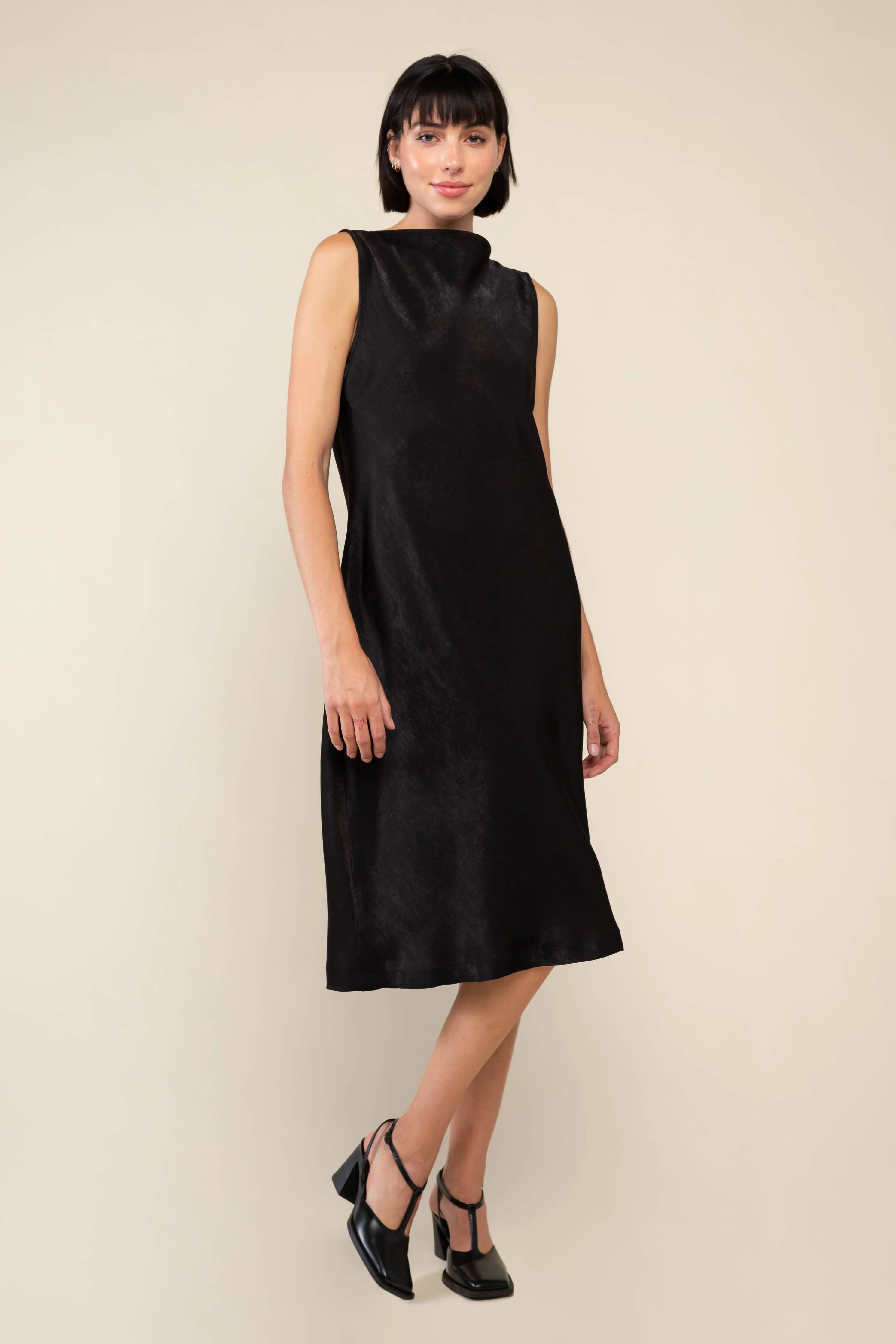 sabrina bias satin boat neck dress