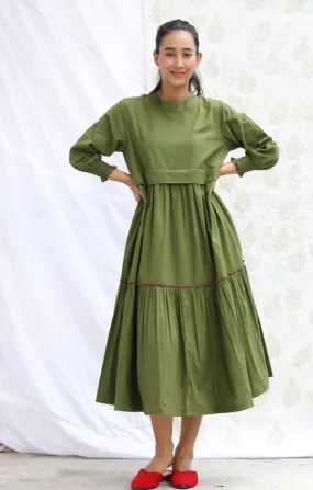 Sap Green Organic Cotton Tiered Dress