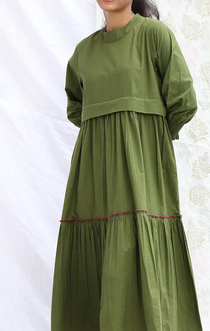 Sap Green Organic Cotton Tiered Dress