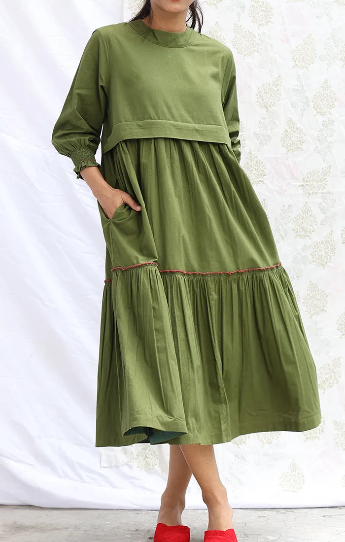 Sap Green Organic Cotton Tiered Dress