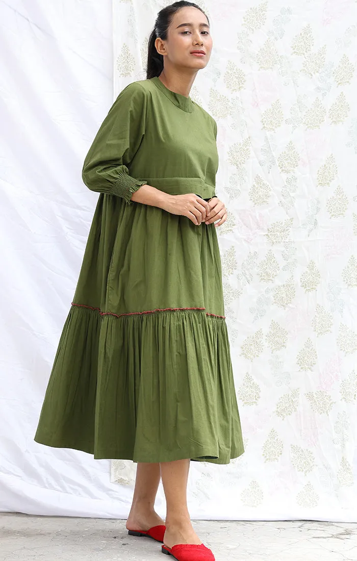 Sap Green Organic Cotton Tiered Dress