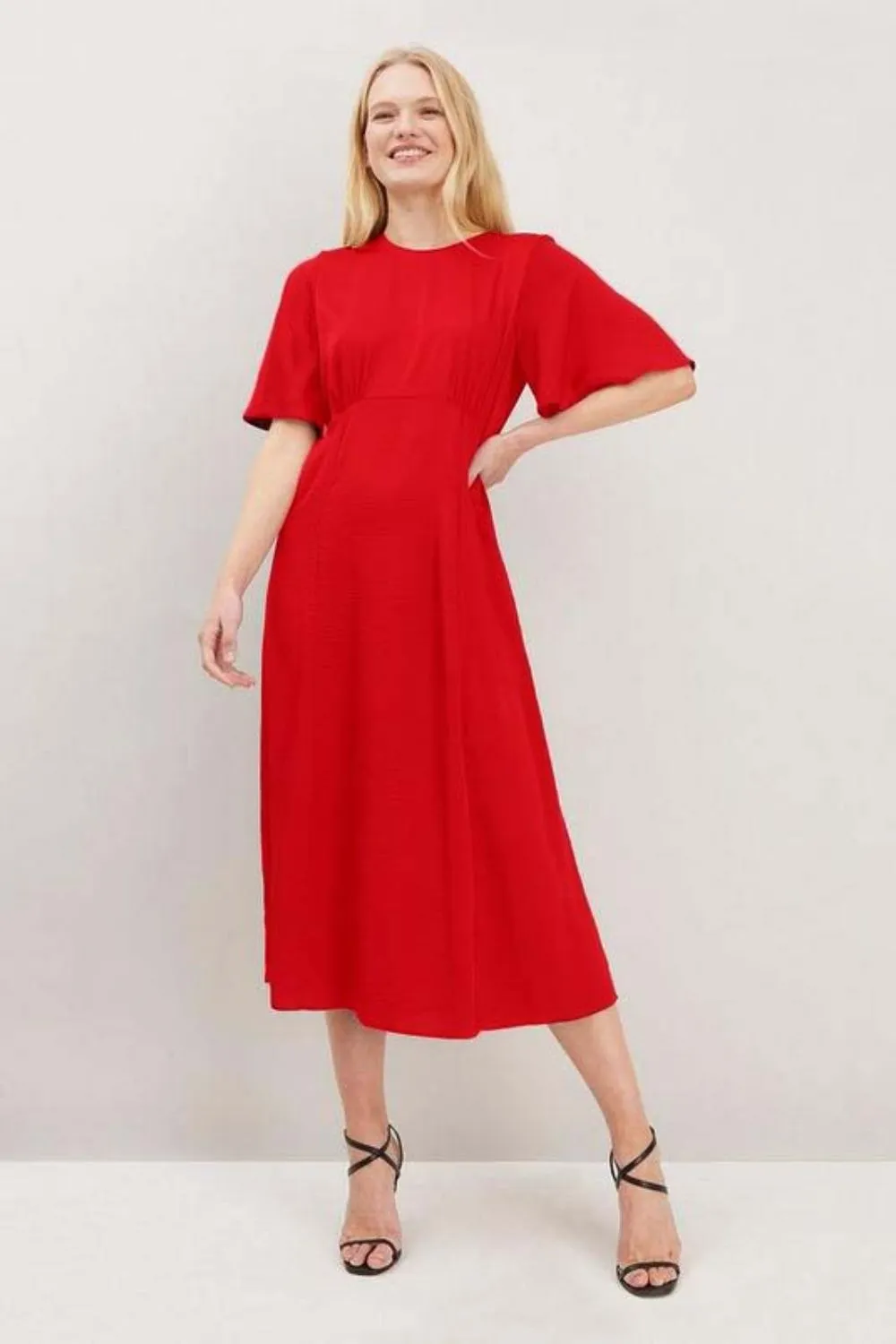 Satin Angel Sleeve Midi Dress