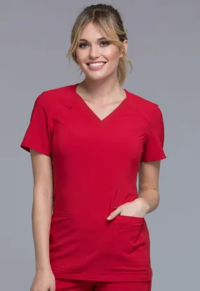 Scrub Top - Cherokee Women's iFlex V-Neck Knit Panel Top - Red, CK605