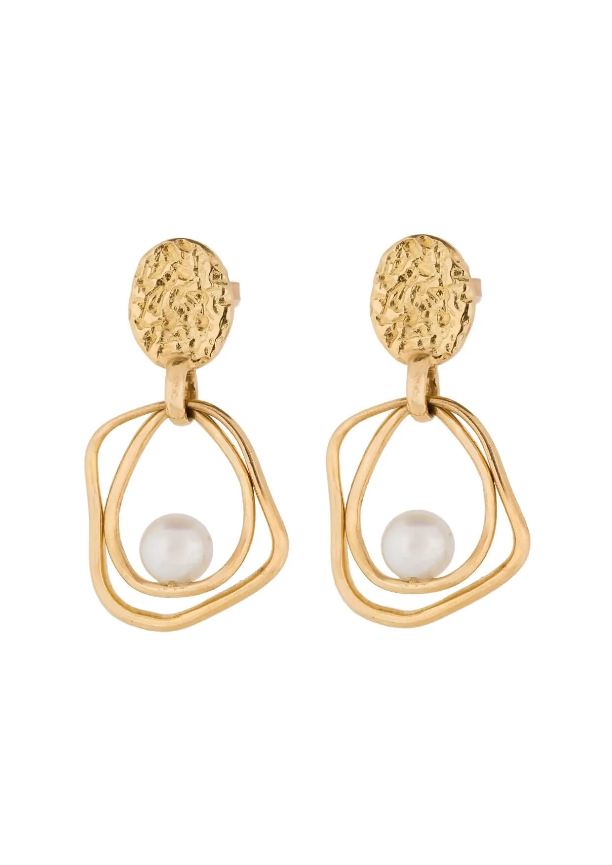 Sea Coin Trapeze Gold Pearl Earrings