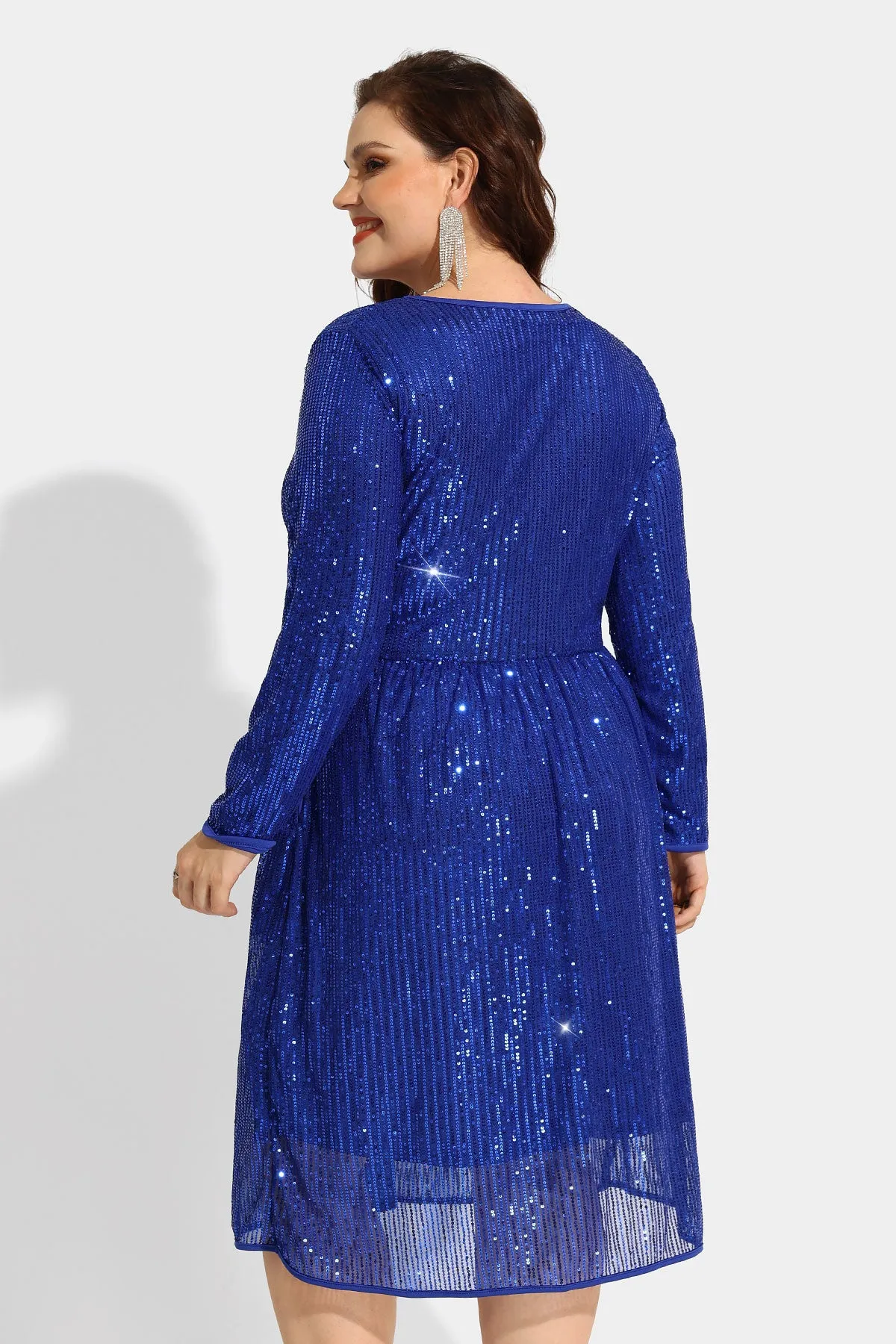 Sequin Glitter Sparkle Mesh Hollow Out Pocket Midi Dress