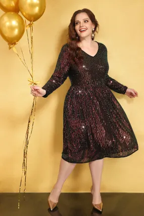 Sequin Glitter Sparkle Mesh Hollow Out Pocket Midi Dress