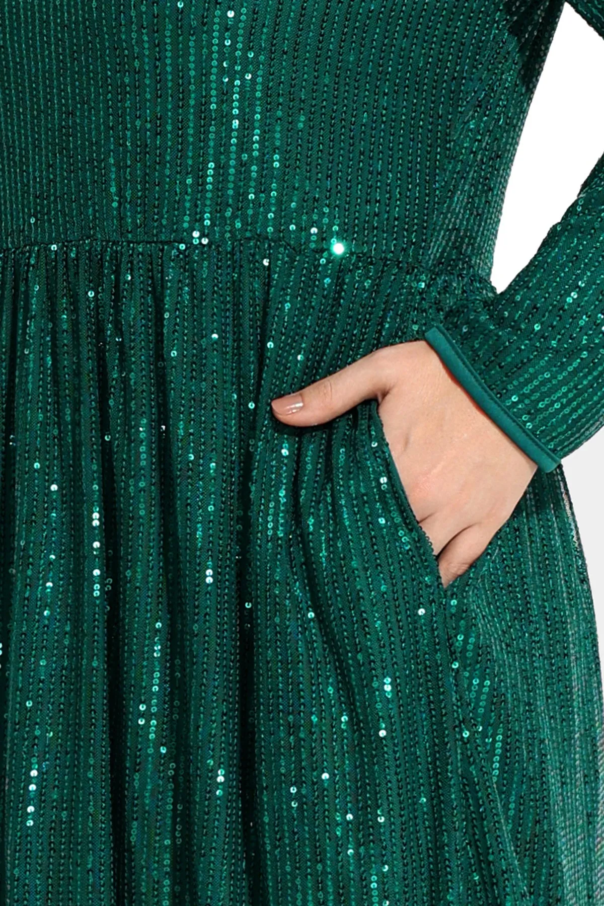 Sequin Glitter Sparkle Mesh Hollow Out Pocket Midi Dress