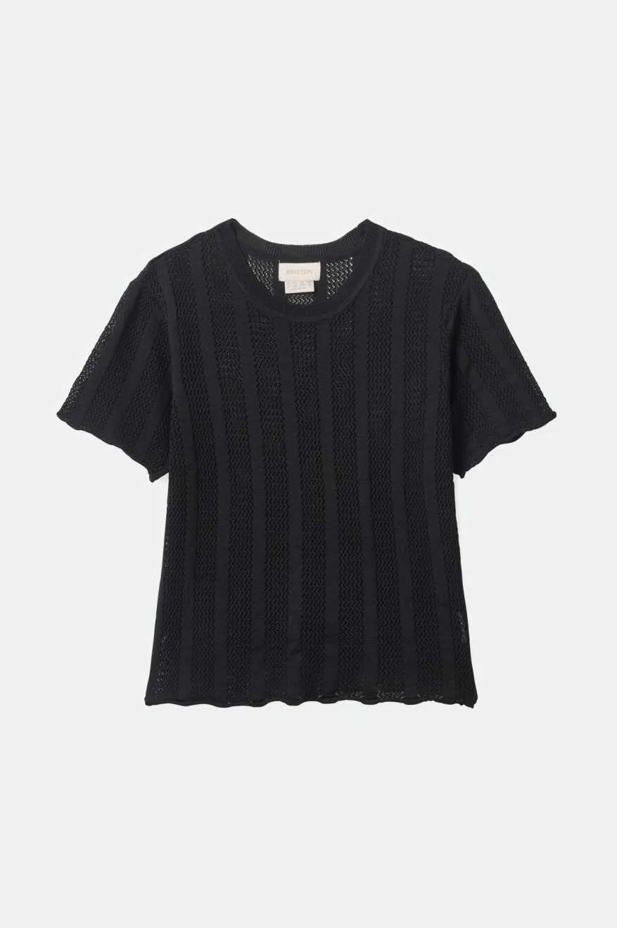 Sheer S/S Knit Top - Black