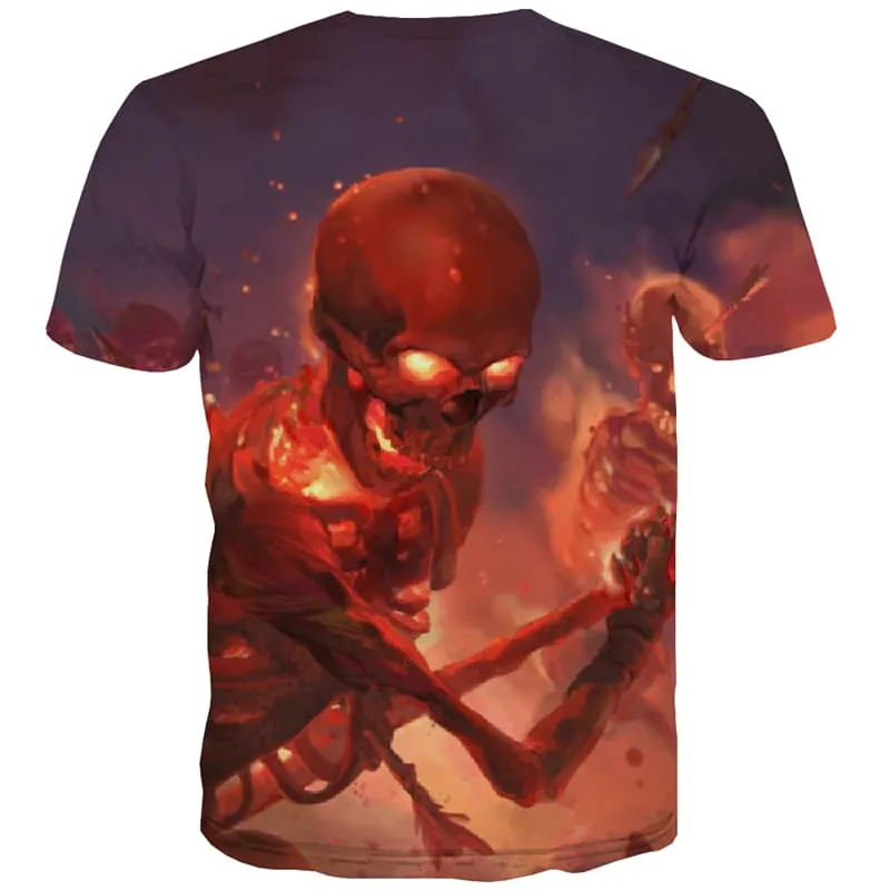 Skull T-shirt Men Flame Tshirt Printed Skeleton T shirts Funny War Tshirts Cool