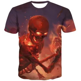 Skull T-shirt Men Flame Tshirt Printed Skeleton T shirts Funny War Tshirts Cool