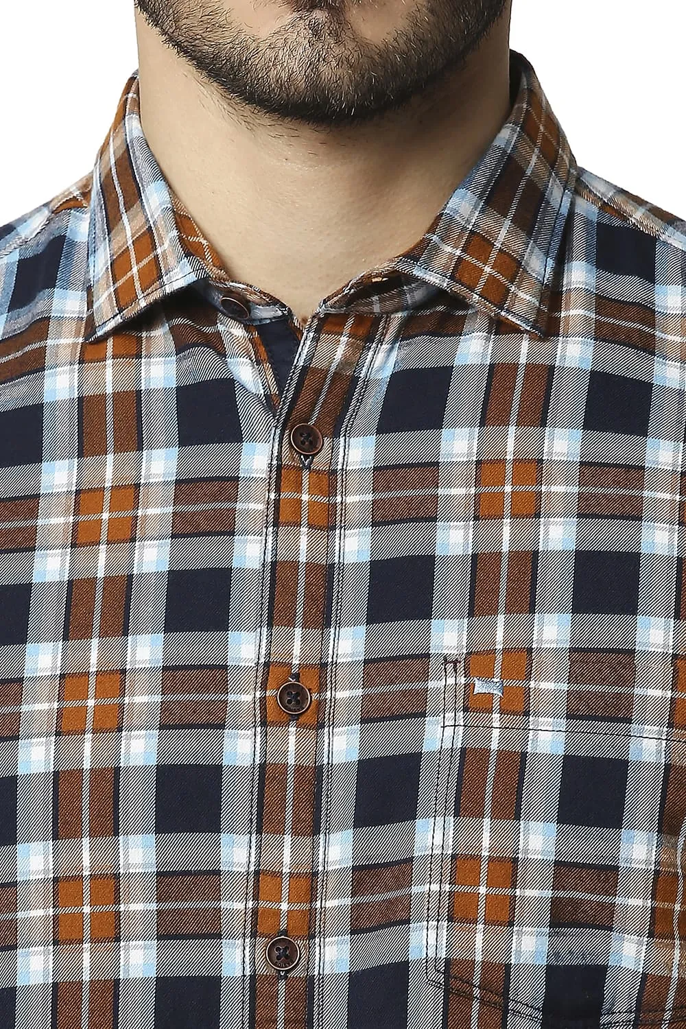 Slim Fit Brushed Twill Checks Halfsleeves Shirt