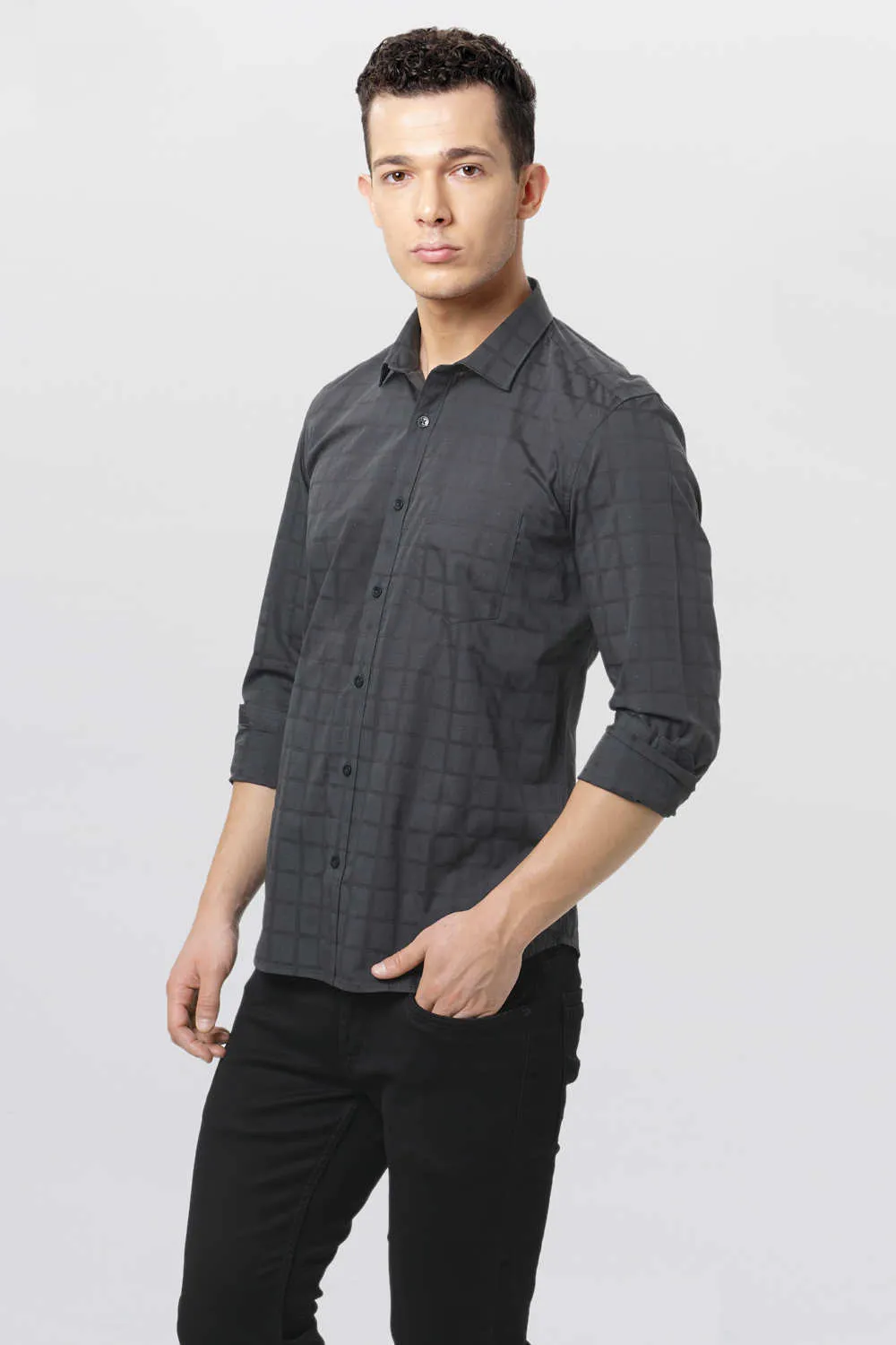 Slim Fit Dobby Checks Shirt