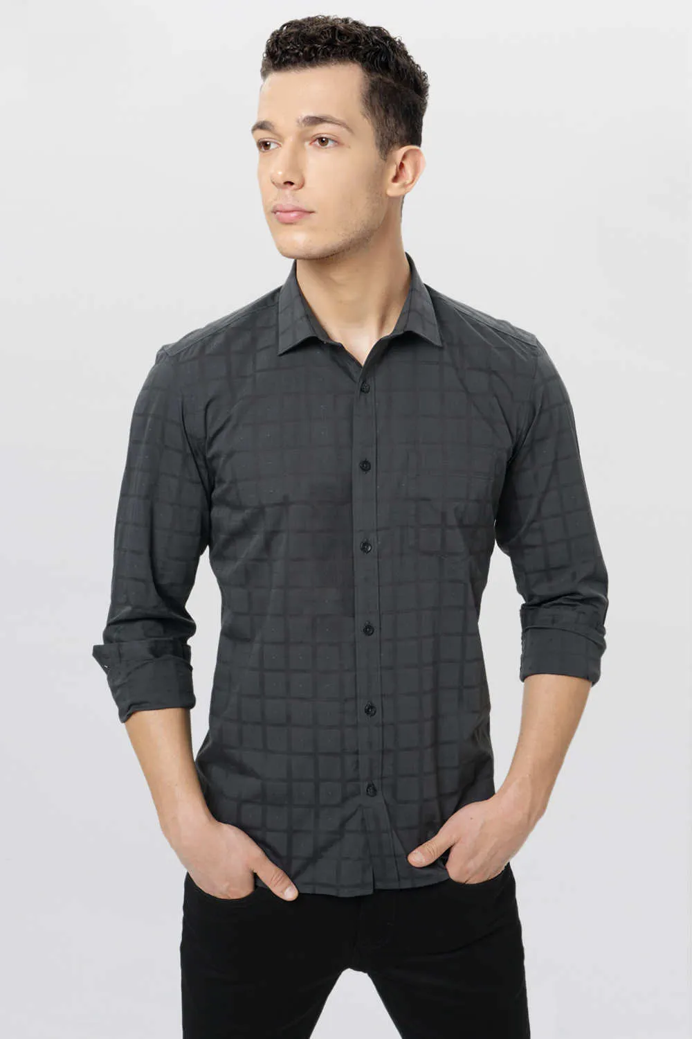 Slim Fit Dobby Checks Shirt